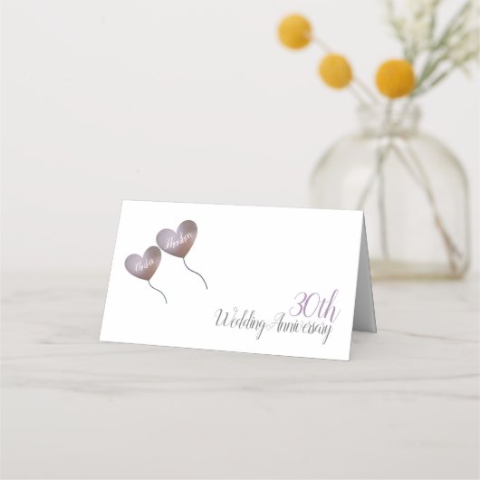 30e pareljubileum paarse hartballonnen plaatskaartje (Voorkant)