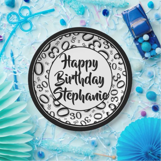 30e Partij Willekeurige Nummer Patroon Zwart/Wit Papieren Bordje (Feest)