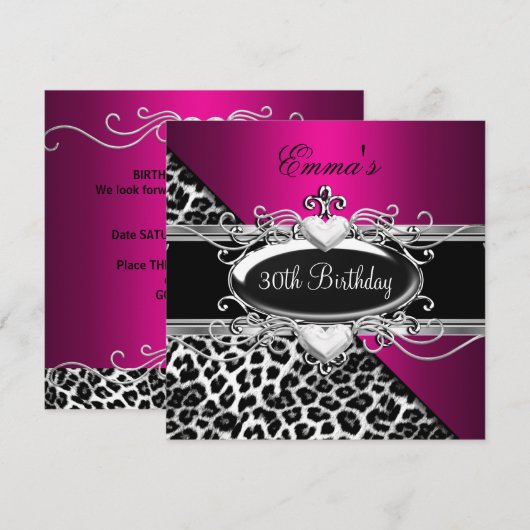 30e partij: zilverroze zwarte witte luipaard kaart (Voorkant / Achterkant)