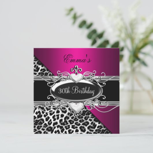 30e partij: zilverroze zwarte witte luipaard kaart (Staand voorkant)