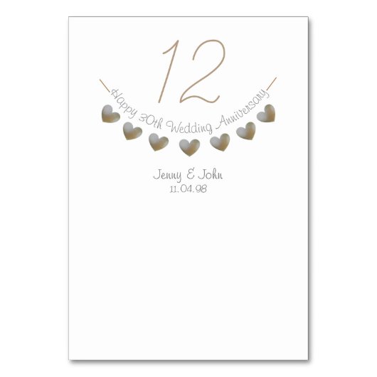 30e Pearl hart bruiloft verjaardag tafel nummer Kaart (Voorkant)