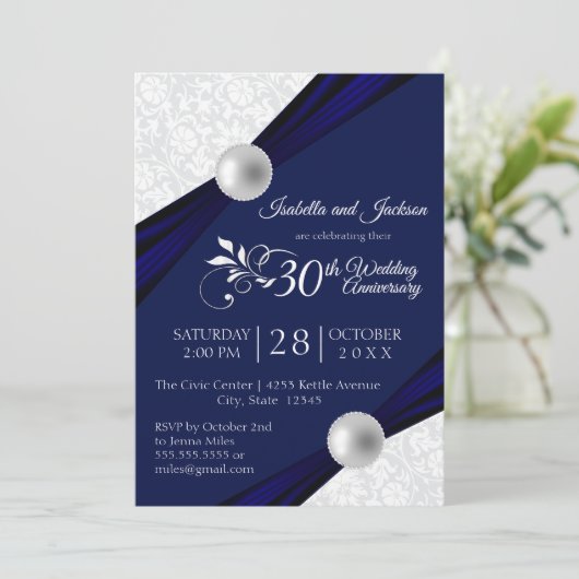 30e Pearl Jubileum Design - Navy en White Kaart (Staand voorkant)