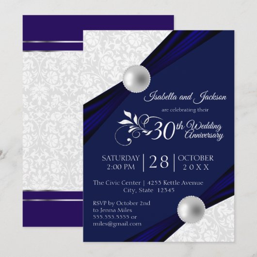 30e Pearl Jubileum Design - Navy en White Kaart (Voorkant / Achterkant)