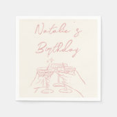 30e Retro Hand getekend Roze Cream Martini Verjaar Servet (Voorkant)