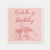 30e Retro Hand getekend Roze Rode Martini Verjaard Servet (Voorkant)