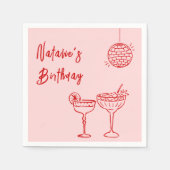 30e Retro Hand getekend Roze Rode Milestone Verjaa Servet (Voorkant)