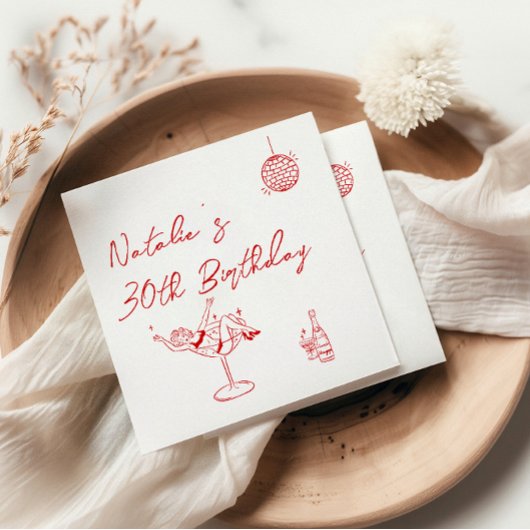 30e retro hand getekend wit rood dertig verjaardag servet