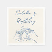 30e Retro Hand getrokken Blue Cream Martini Verjaa Servet (Voorkant)