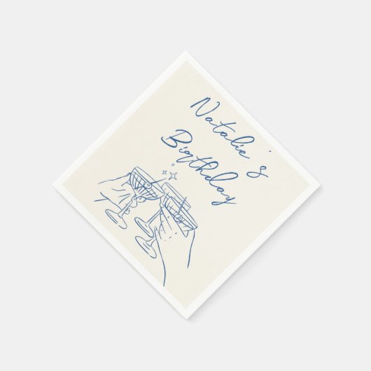 30e Retro Hand getrokken Blue Cream Martini Verjaa Servet (Hoek)