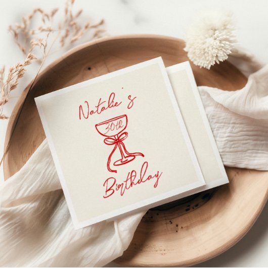 30e Retro Hand getrokken Champagne Bow Glas Verjaa Servet