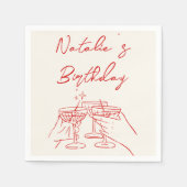 30e Retro Hand getrokken Rode Cream Martini Verjaa Servet (Voorkant)