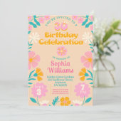 30e Retro Perzik Bloemen Verjaardag Uitnodiging (Staand voorkant)