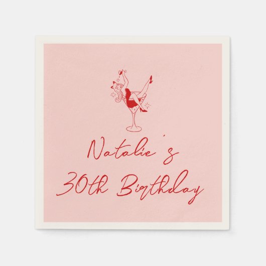 30e Retro Roze Rode Hand Getrokken Milestone Verja Servet (Voorkant)
