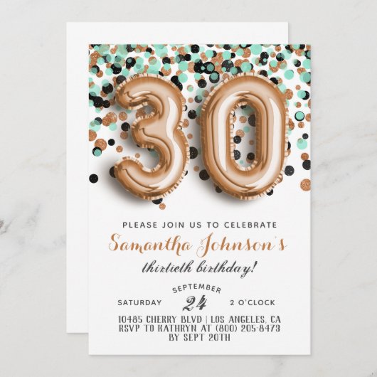 30e Roos gouden munt verjaardagsuitnodiging Kaart (Voorkant / Achterkant)