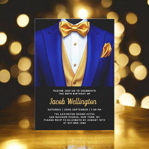 30e Royal Blue en Gold Tuxedo verjaardagsevenement Kaart