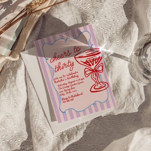 30e roze getekende kleurrijke champagneglas verjaa kaart