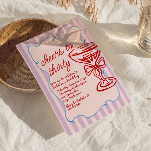 30e roze getekende kleurrijke champagneglas verjaa kaart