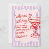 30e Roze Getrokken Champagne Glas Leuke Foto Verja Kaart (Voorkant)