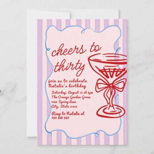 30e Roze Getrokken Champagne Glas Leuke Foto Verja Kaart (Voorkant)