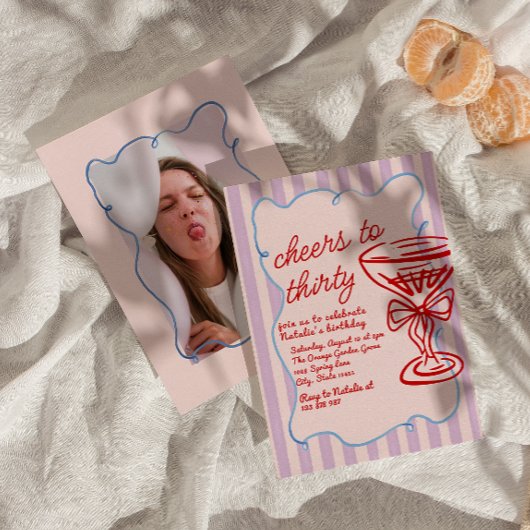 30e Roze Getrokken Champagne Glas Leuke Foto Verja Kaart