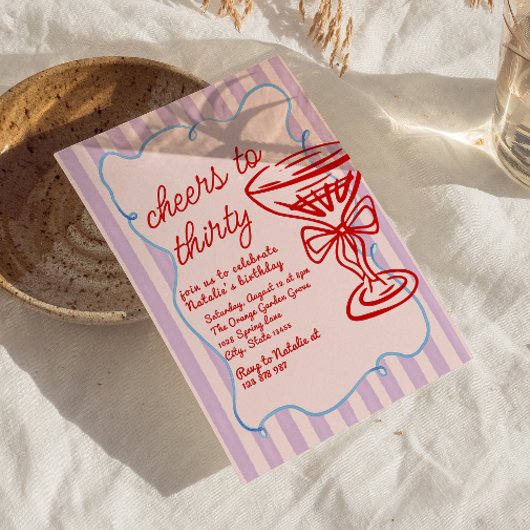 30e Roze Getrokken Champagne Glas Leuke Foto Verja Kaart