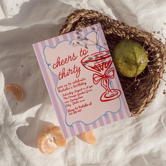 30e Roze Getrokken Champagne Glas Leuke Foto Verja Kaart