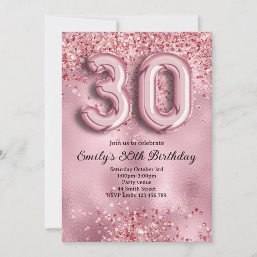 30e Roze Glitter Verjaardag Kaart (Voorkant)