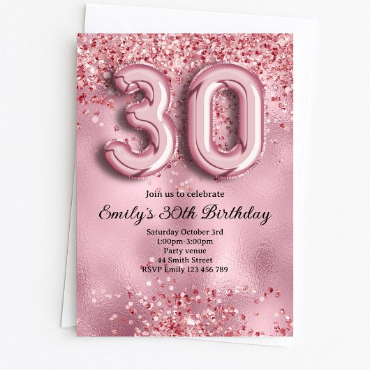 30e Roze Glitter Verjaardag Kaart