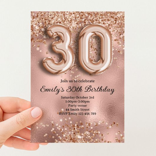 30e Roze Gouden Glitter Verjaardag Kaart
