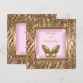30e roze goudvlinder van de Birthday Party Kaart (Voorkant / Achterkant)