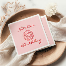 30e Roze Hand getrokken Cake Milestone Fun Verjaar Servet