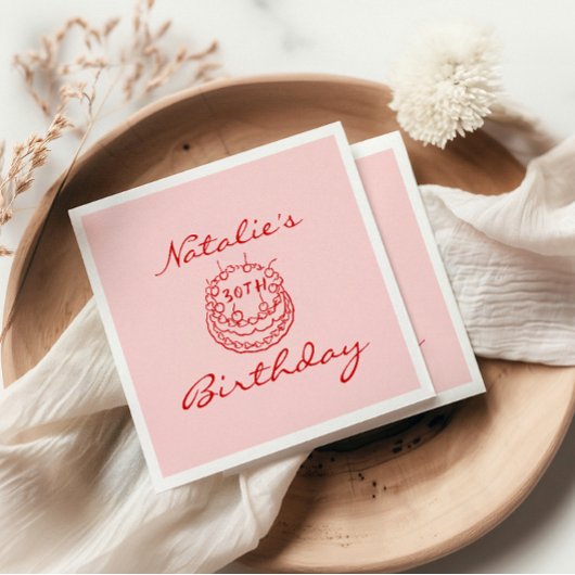 30e Roze Hand getrokken Cake Milestone Fun Verjaar Servet