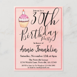 30e roze Waterverf Cupcake Birthday Uitnodiging Briefkaart