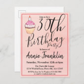 30e roze Waterverf Cupcake Birthday Uitnodiging Briefkaart (Voorkant / Achterkant)