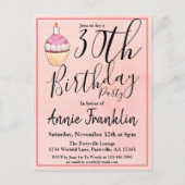 30e roze Waterverf Cupcake Birthday Uitnodiging Briefkaart (Voorkant)