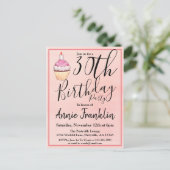 30e roze Waterverf Cupcake Birthday Uitnodiging Briefkaart (Staand voorkant)