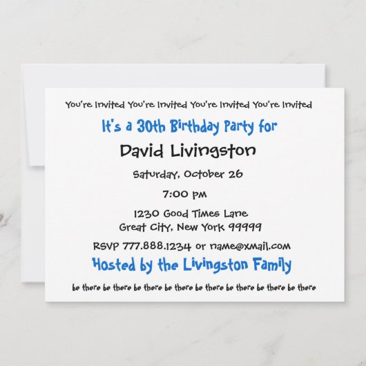 30e Sjabloon van de uitnodiging van de Birthday Pa (Achterkant)