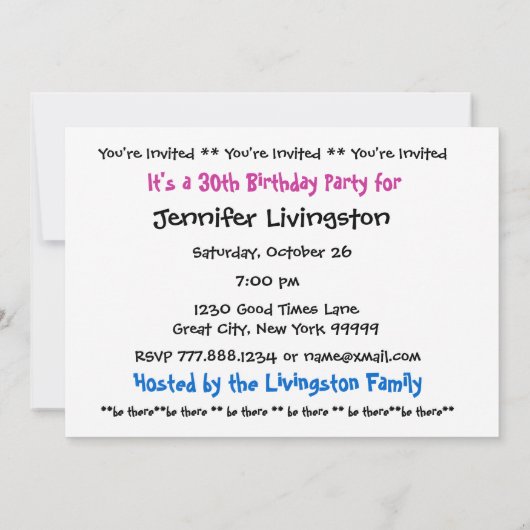 30e Sjabloon van de uitnodiging van de Birthday Pa (Achterkant)