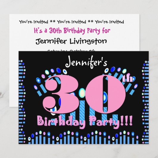 30e Sjabloon van de uitnodiging van de Birthday Pa (Voorkant / Achterkant)