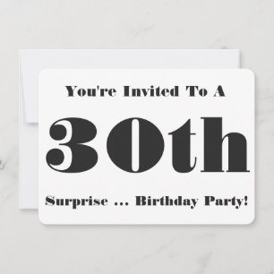 30e Surprise Birthday party Invite, zwart-wit Kaart