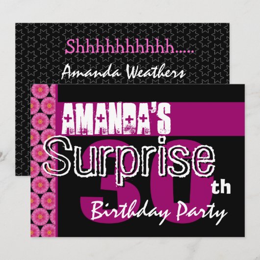 30e Surprise Birthday Party roze Pattern Sjabloon Kaart (Voorkant / Achterkant)