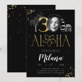 30e Tropical Birthday Gold Invitation met foto Kaart (Voorkant / Achterkant)
