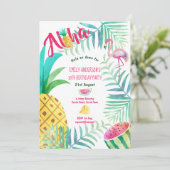 30e Tropische ananas Birthday nodigt Flamingo uit Kaart (Staand voorkant)
