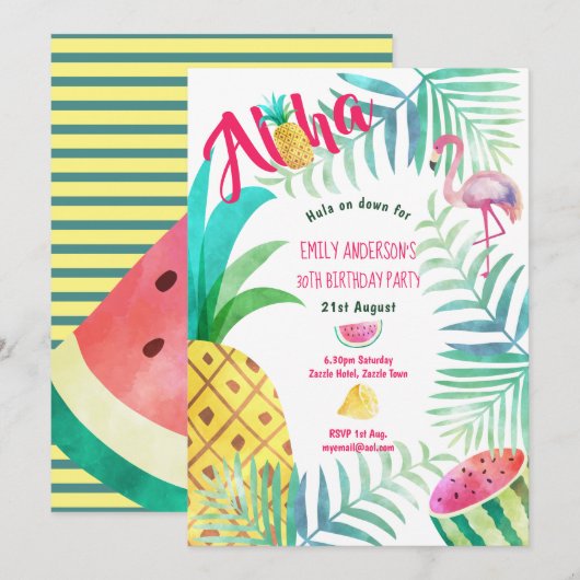 30e Tropische ananas Birthday nodigt Flamingo uit Kaart (Voorkant / Achterkant)