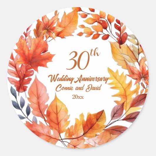 30e trouwdag herfst bloemen ronde sticker (Voorkant)