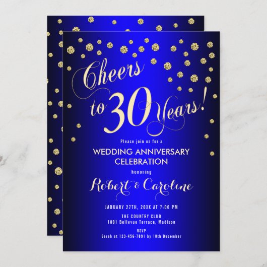 30e trouwdag - Koningsblauw & Goud Kaart (Voorkant / Achterkant)