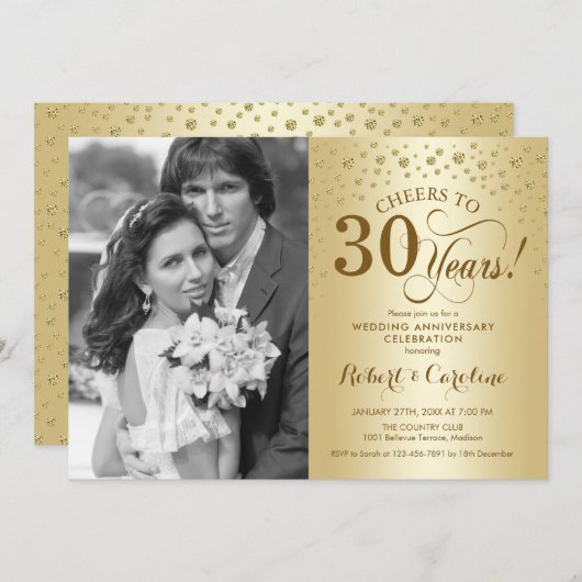 30e trouwdag met foto - Goud Kaart (Voorkant / Achterkant)