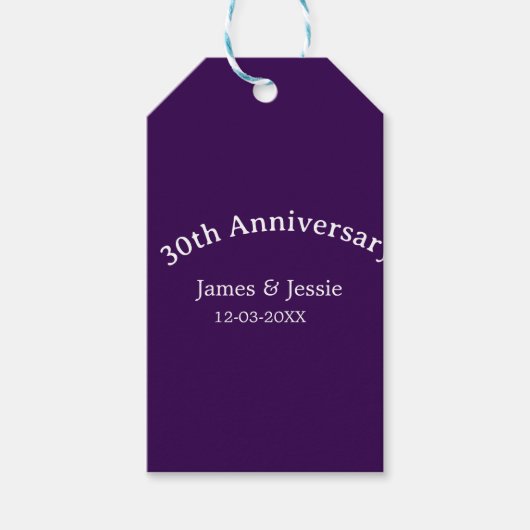 30e trouwdag naam datum paars eenvoudig cadeaulabel (Voorkant)