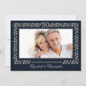 30e trouwdag Navy Blue Zilveren Foto Kaart (Voorkant)