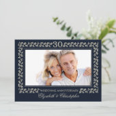 30e trouwdag Navy Blue Zilveren Foto Kaart (Staand voorkant)
